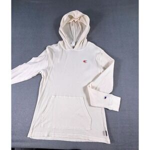 Champion Cream Waffle Knit Hoodie Mens‎ Medium Thermal Pullover Sweatshirt